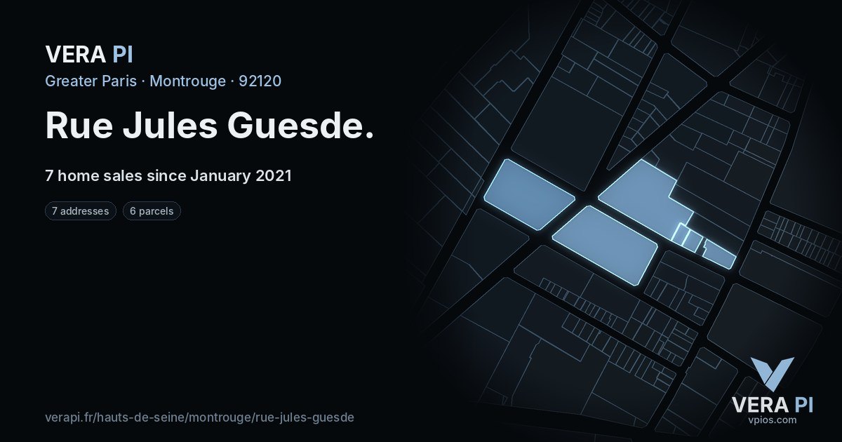 Rue Jules Guesde, Montrouge at night – every parcel coloured by the prices around it, the street's own parcels lit