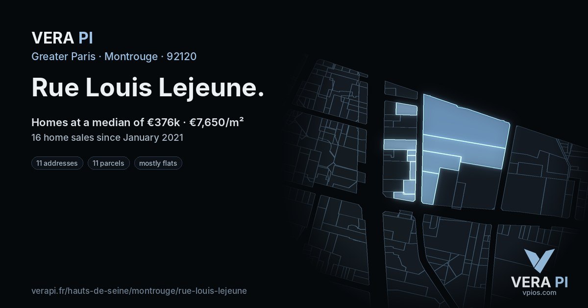 Rue Louis Lejeune, Montrouge at night – every parcel coloured by the prices around it, the street's own parcels lit