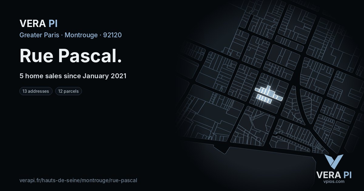 Rue Pascal, Montrouge at night – every parcel coloured by the prices around it, the street's own parcels lit