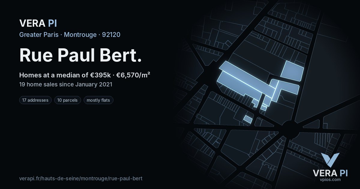 Rue Paul Bert, Montrouge at night – every parcel coloured by the prices around it, the street's own parcels lit