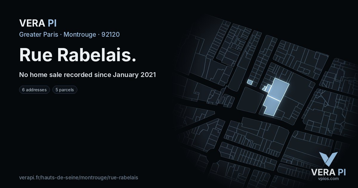 Rue Rabelais, Montrouge at night – every parcel coloured by the prices around it, the street's own parcels lit