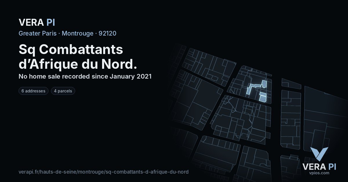 Sq Combattants d’Afrique du Nord, Montrouge at night – every parcel coloured by the prices around it, the street's own parcels lit