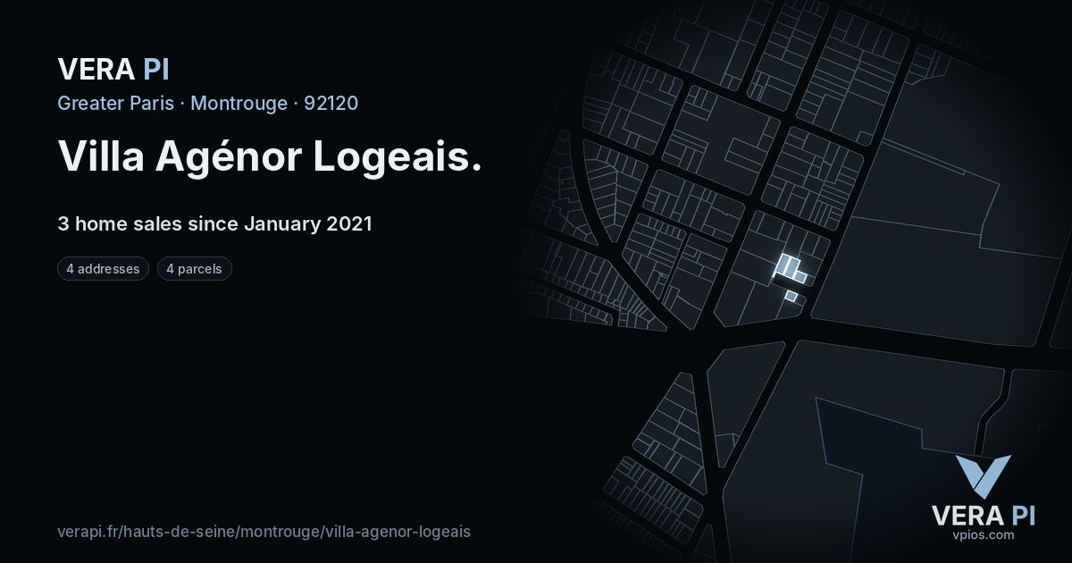 Villa Agénor Logeais, Montrouge at night – every parcel coloured by the prices around it, the street's own parcels lit