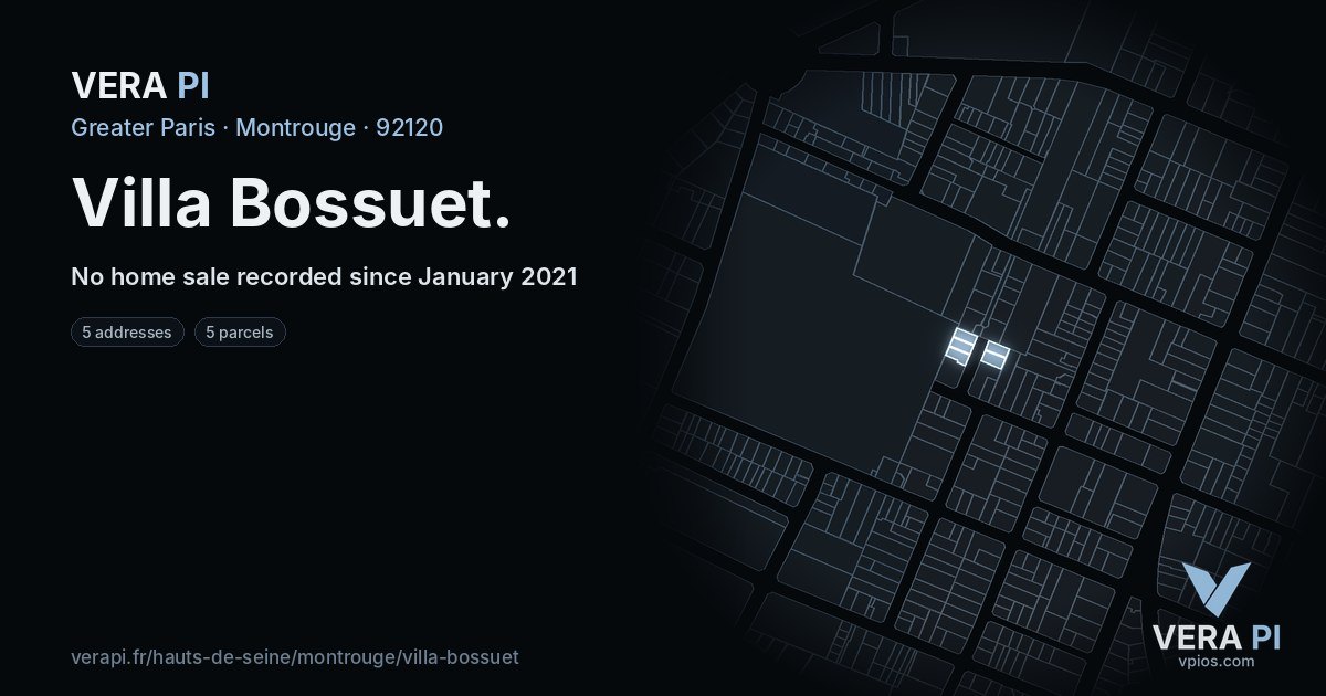 Villa Bossuet, Montrouge at night – every parcel coloured by the prices around it, the street's own parcels lit