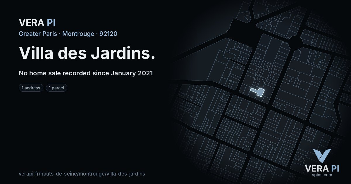 Villa des Jardins, Montrouge at night – every parcel coloured by the prices around it, the street's own parcels lit
