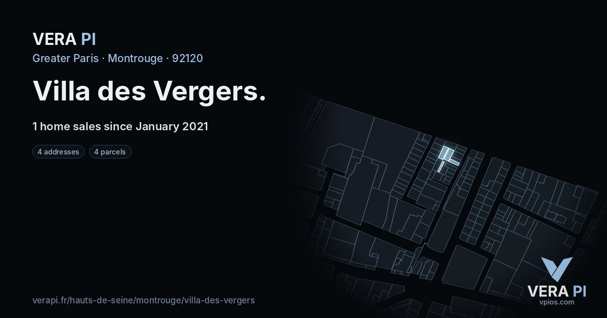 Villa des Vergers, Montrouge at night – every parcel coloured by the prices around it, the street's own parcels lit