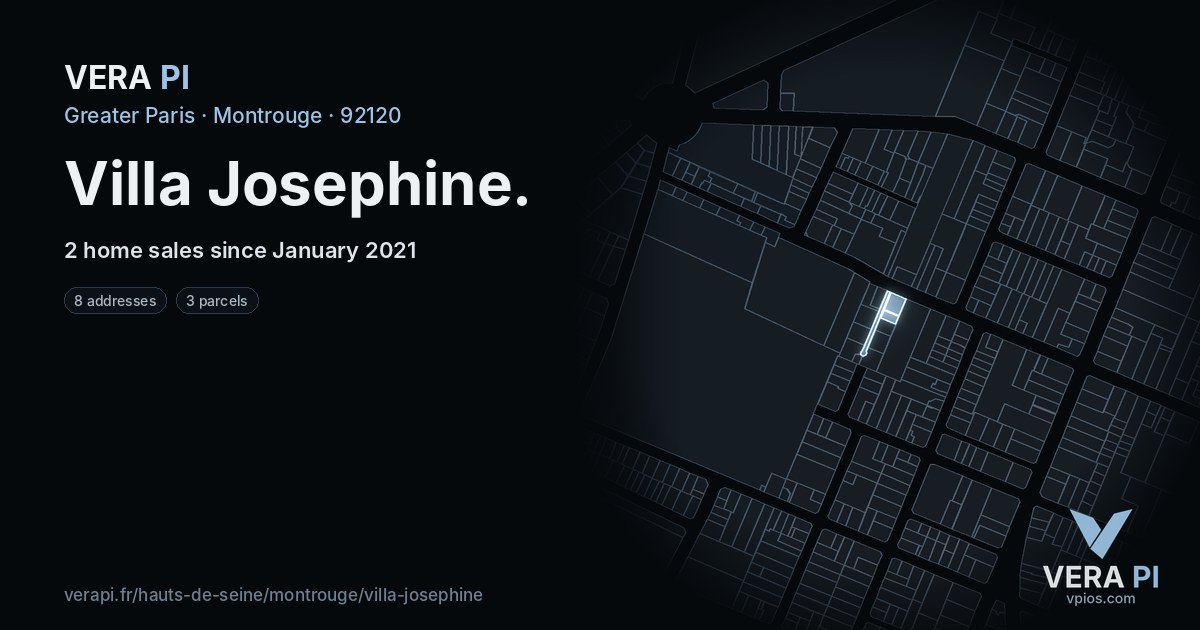 Villa Josephine, Montrouge at night – every parcel coloured by the prices around it, the street's own parcels lit