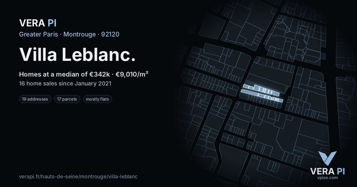 Villa Leblanc, Montrouge at night – every parcel coloured by the prices around it, the street's own parcels lit