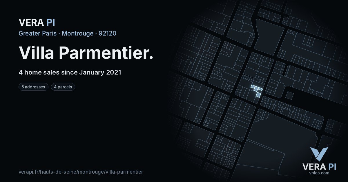 Villa Parmentier, Montrouge at night – every parcel coloured by the prices around it, the street's own parcels lit