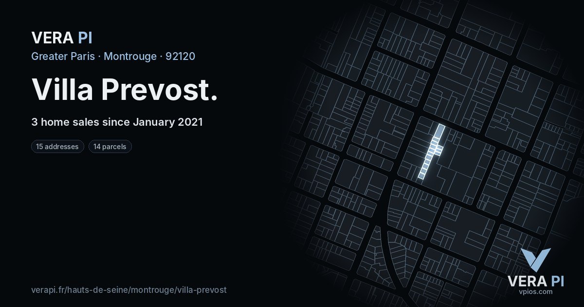 Villa Prevost, Montrouge at night – every parcel coloured by the prices around it, the street's own parcels lit
