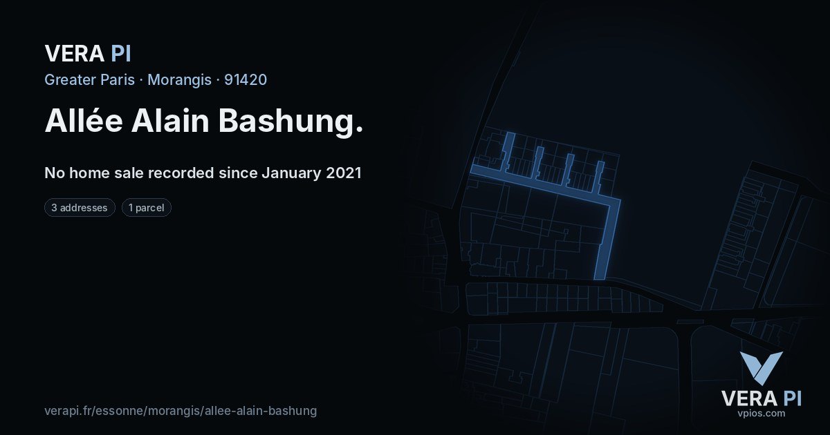 Allée Alain Bashung, Morangis at night – every parcel coloured by the prices around it, the street's own parcels lit