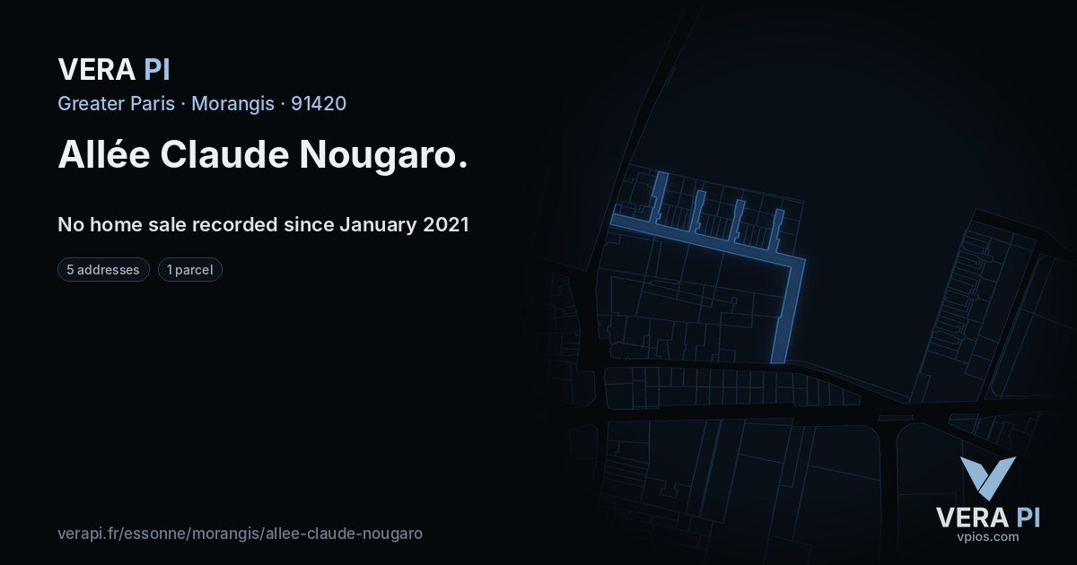 Allée Claude Nougaro, Morangis at night – every parcel coloured by the prices around it, the street's own parcels lit