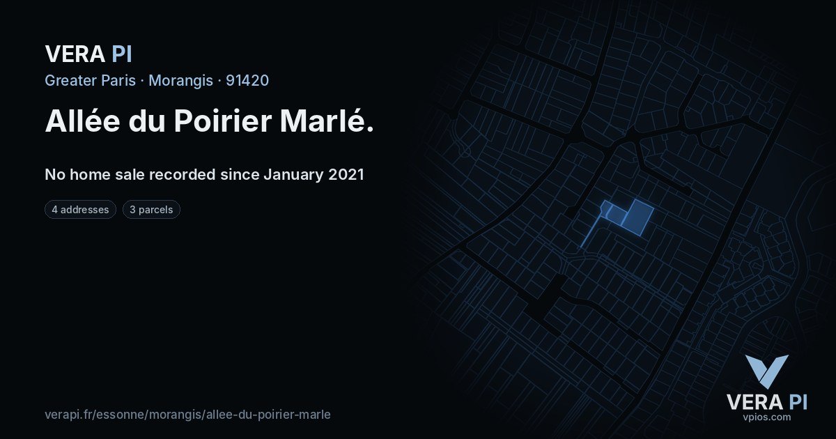 Allée du Poirier Marlé, Morangis at night – every parcel coloured by the prices around it, the street's own parcels lit