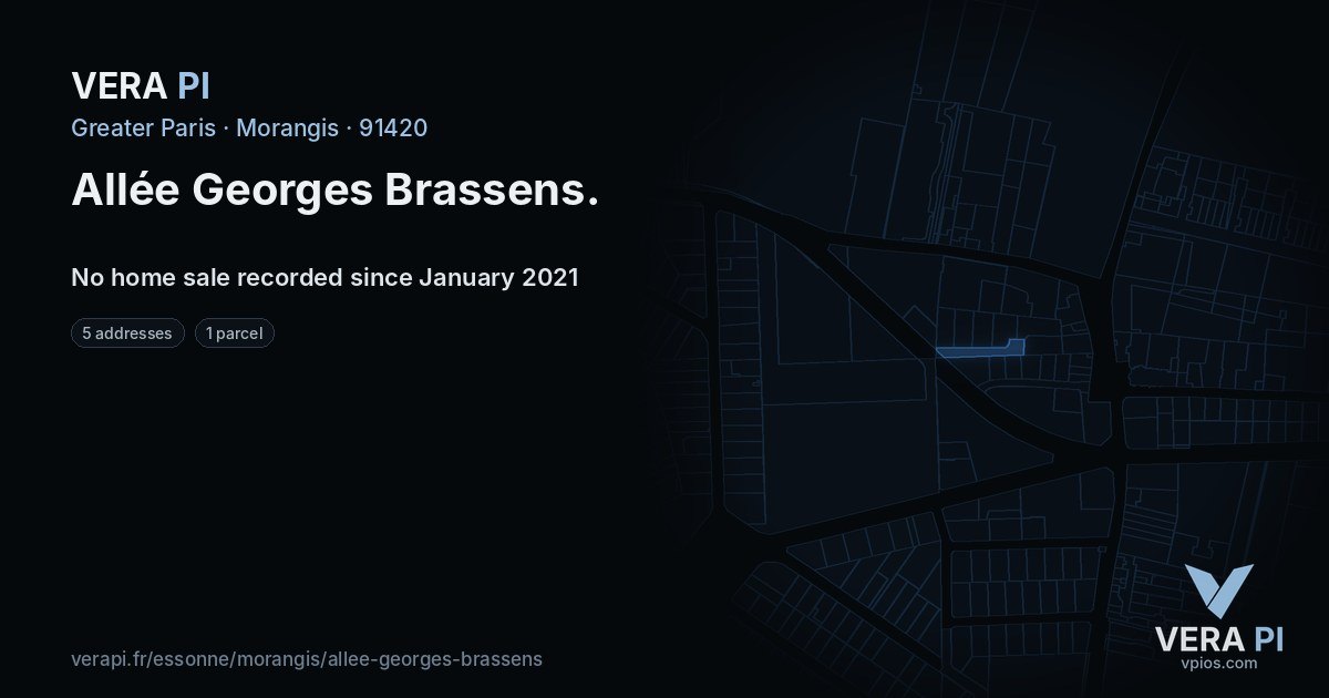 Allée Georges Brassens, Morangis at night – every parcel coloured by the prices around it, the street's own parcels lit