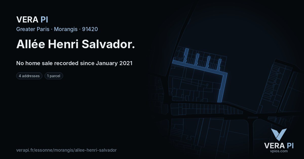 Allée Henri Salvador, Morangis at night – every parcel coloured by the prices around it, the street's own parcels lit