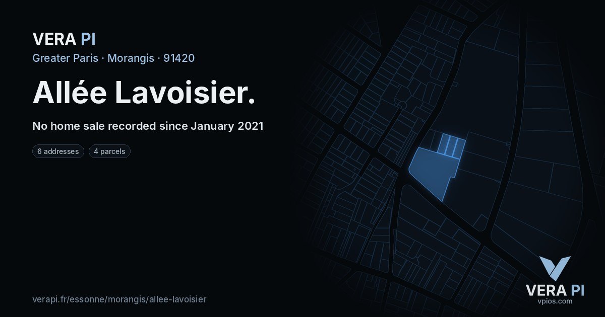 Allée Lavoisier, Morangis at night – every parcel coloured by the prices around it, the street's own parcels lit