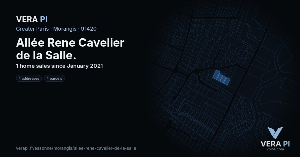 Allée Rene Cavelier de la Salle, Morangis at night – every parcel coloured by the prices around it, the street's own parcels lit