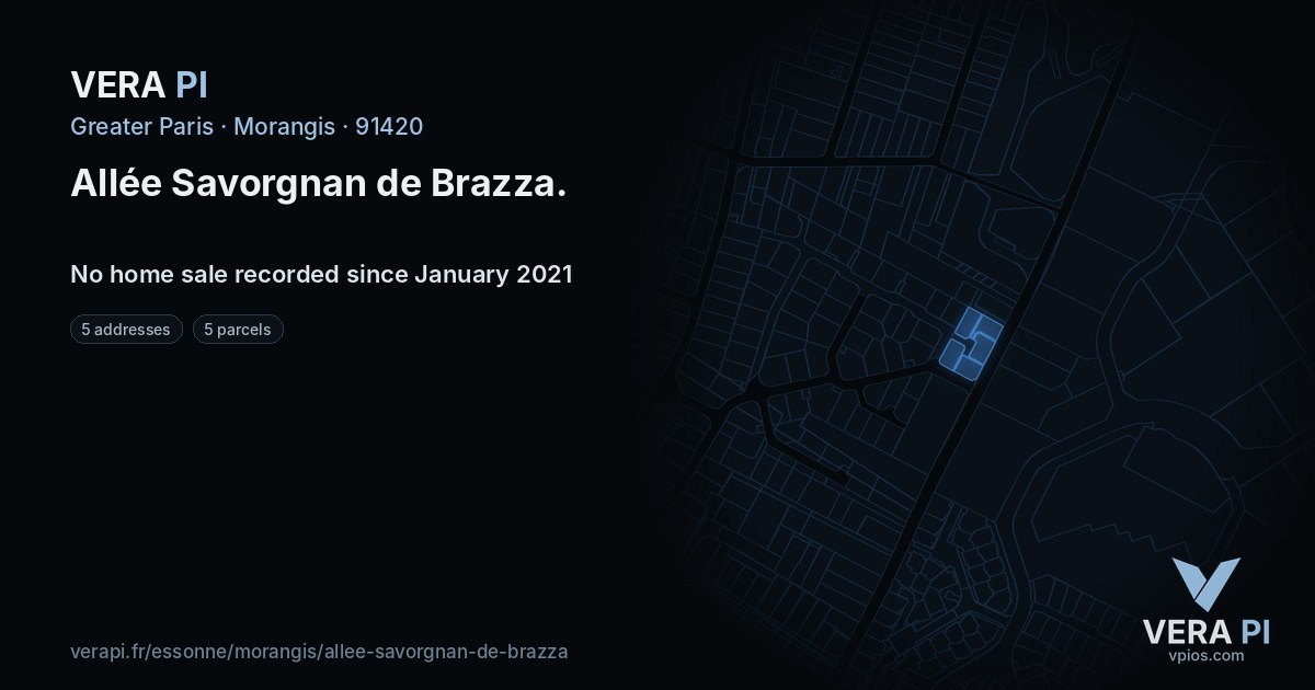 Allée Savorgnan de Brazza, Morangis at night – every parcel coloured by the prices around it, the street's own parcels lit