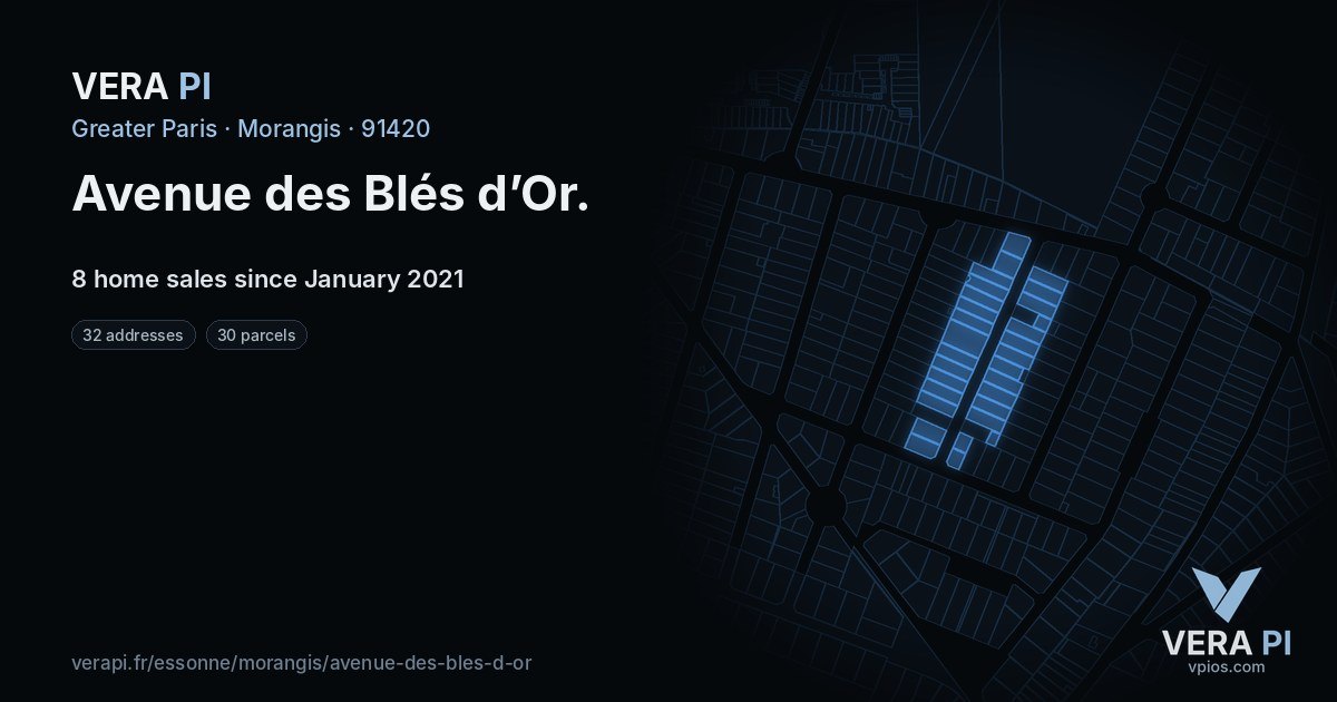 Avenue des Blés d’Or, Morangis at night – every parcel coloured by the prices around it, the street's own parcels lit