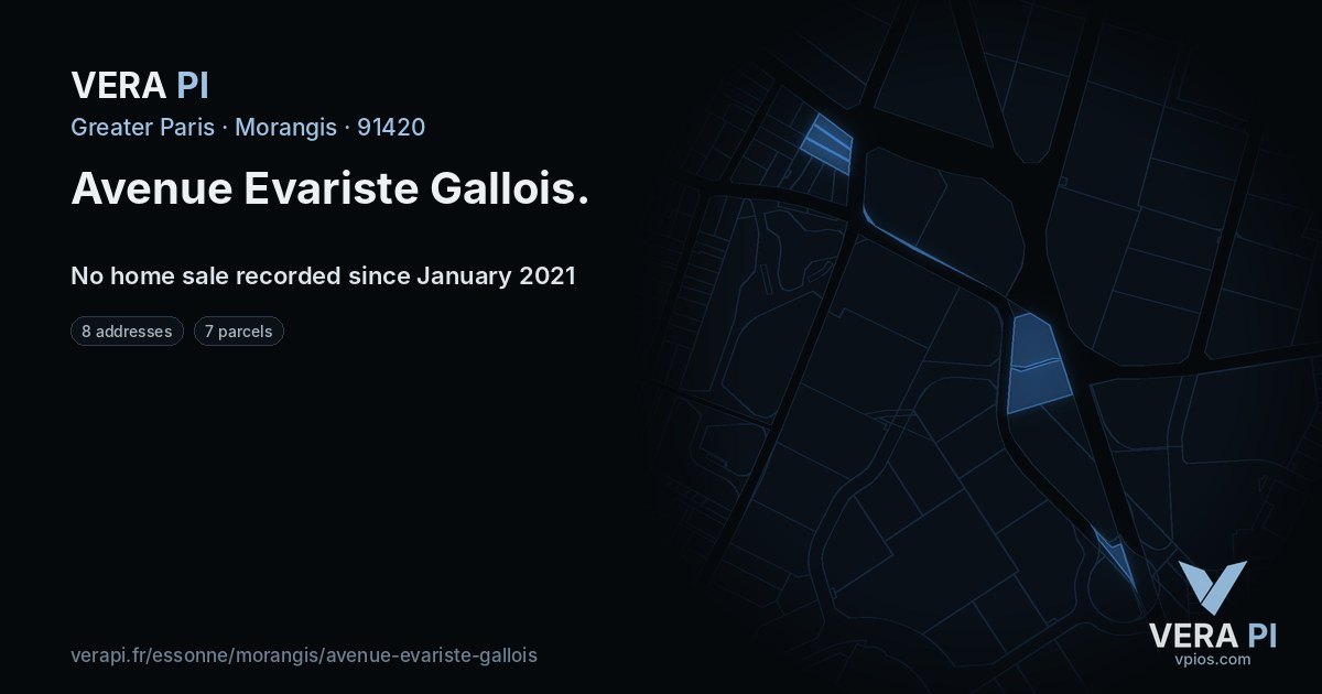 Avenue Evariste Gallois, Morangis at night – every parcel coloured by the prices around it, the street's own parcels lit