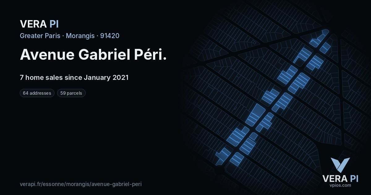 Avenue Gabriel Péri, Morangis at night – every parcel coloured by the prices around it, the street's own parcels lit