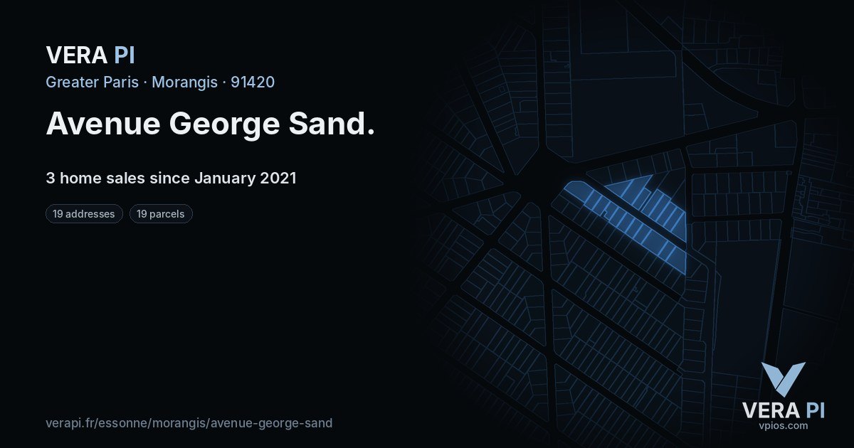 Avenue George Sand, Morangis at night – every parcel coloured by the prices around it, the street's own parcels lit