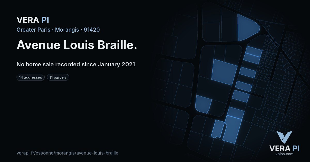 Avenue Louis Braille, Morangis at night – every parcel coloured by the prices around it, the street's own parcels lit