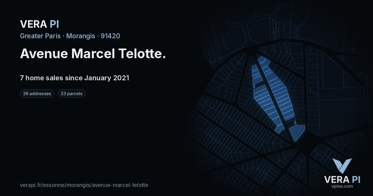Avenue Marcel Telotte, Morangis at night – every parcel coloured by the prices around it, the street's own parcels lit