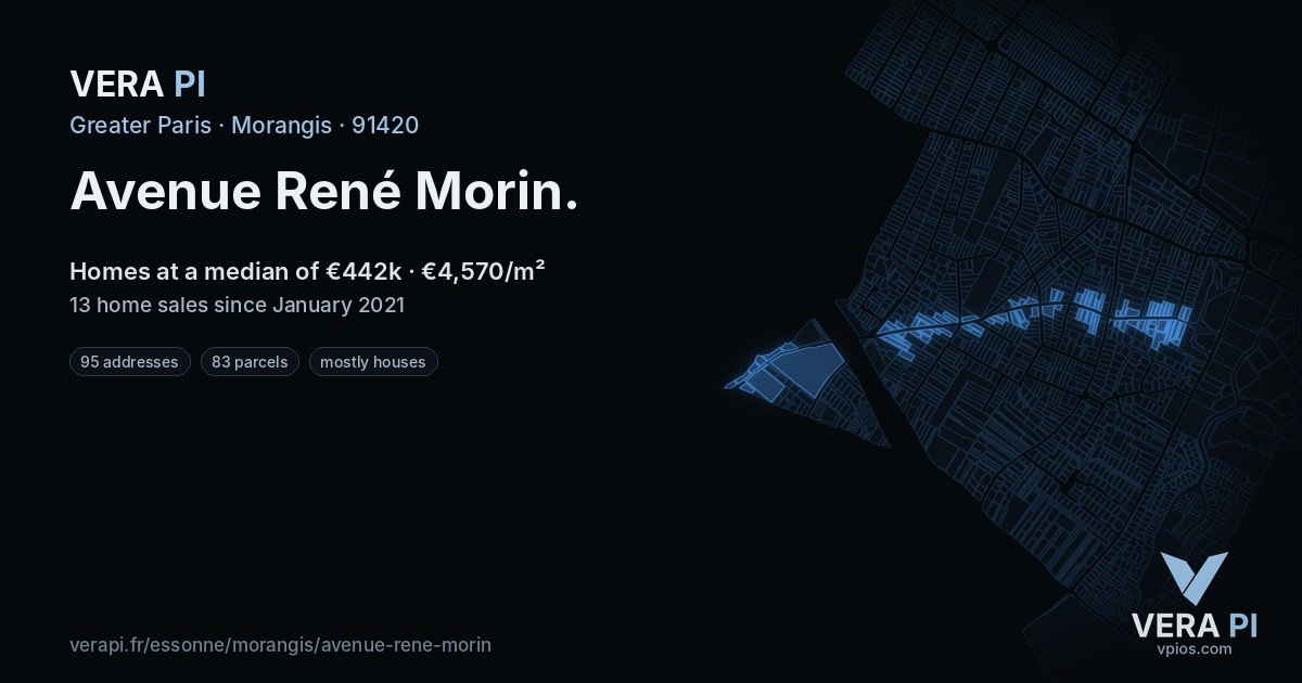 Avenue René Morin, Morangis at night – every parcel coloured by the prices around it, the street's own parcels lit