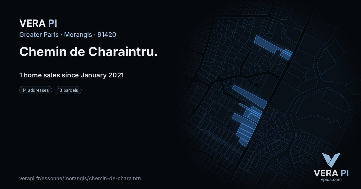 Chemin de Charaintru, Morangis at night – every parcel coloured by the prices around it, the street's own parcels lit