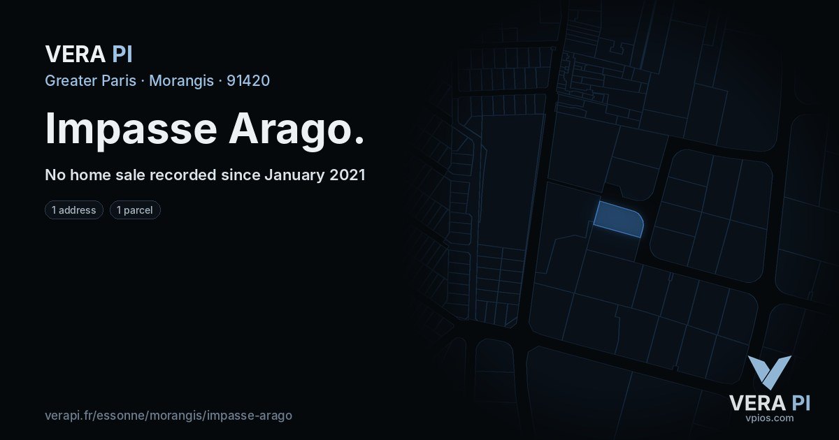 Impasse Arago, Morangis at night – every parcel coloured by the prices around it, the street's own parcels lit