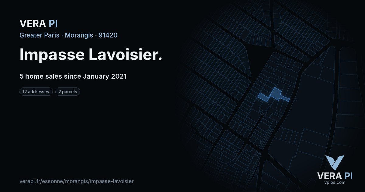 Impasse Lavoisier, Morangis at night – every parcel coloured by the prices around it, the street's own parcels lit