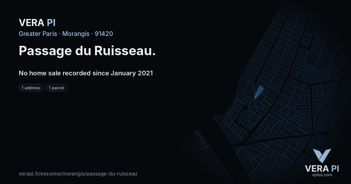 Passage du Ruisseau, Morangis at night – every parcel coloured by the prices around it, the street's own parcels lit