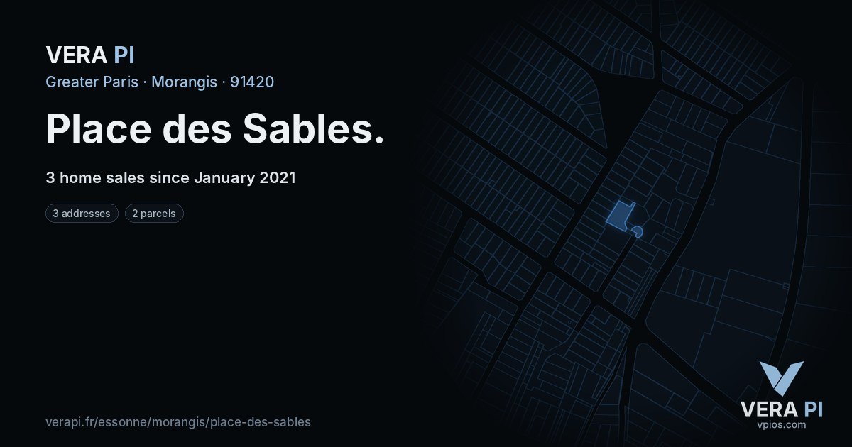 Place des Sables, Morangis at night – every parcel coloured by the prices around it, the street's own parcels lit