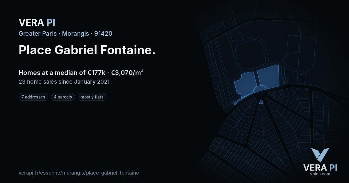 Place Gabriel Fontaine, Morangis at night – every parcel coloured by the prices around it, the street's own parcels lit