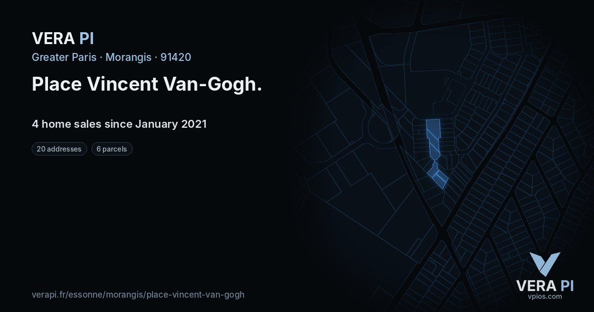 Place Vincent Van-Gogh, Morangis at night – every parcel coloured by the prices around it, the street's own parcels lit