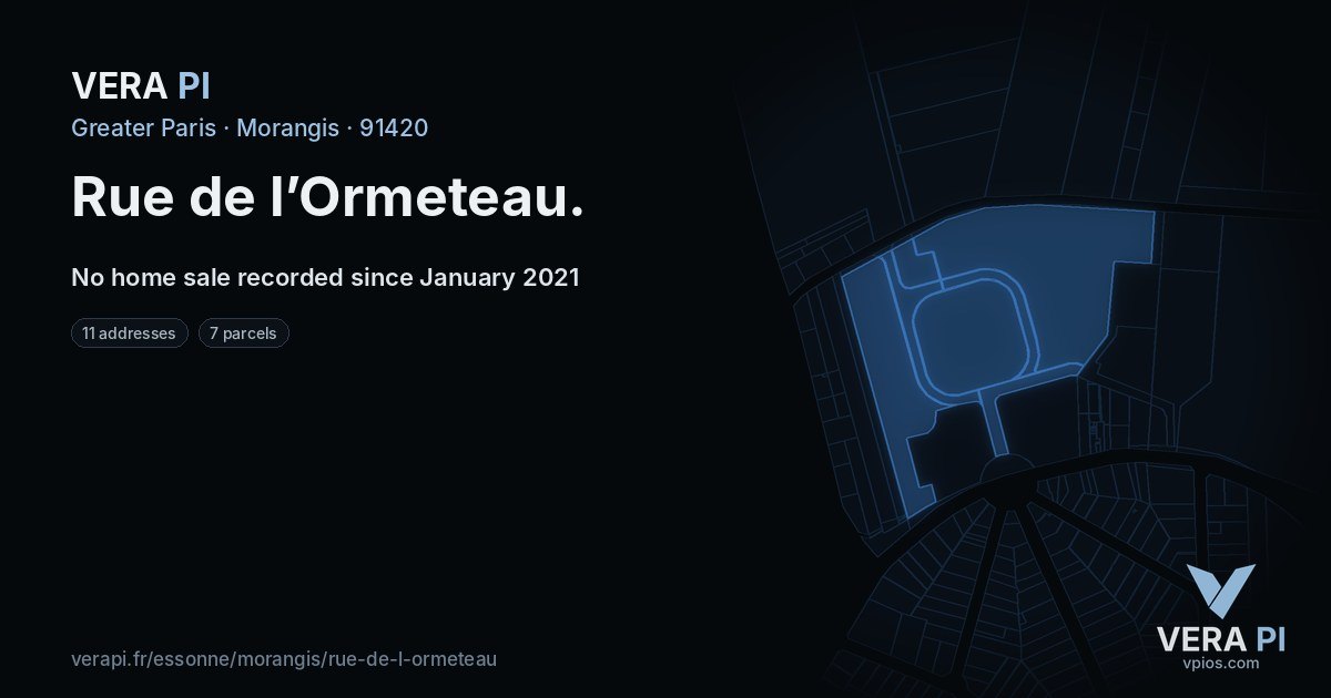 Rue de l’Ormeteau, Morangis at night – every parcel coloured by the prices around it, the street's own parcels lit