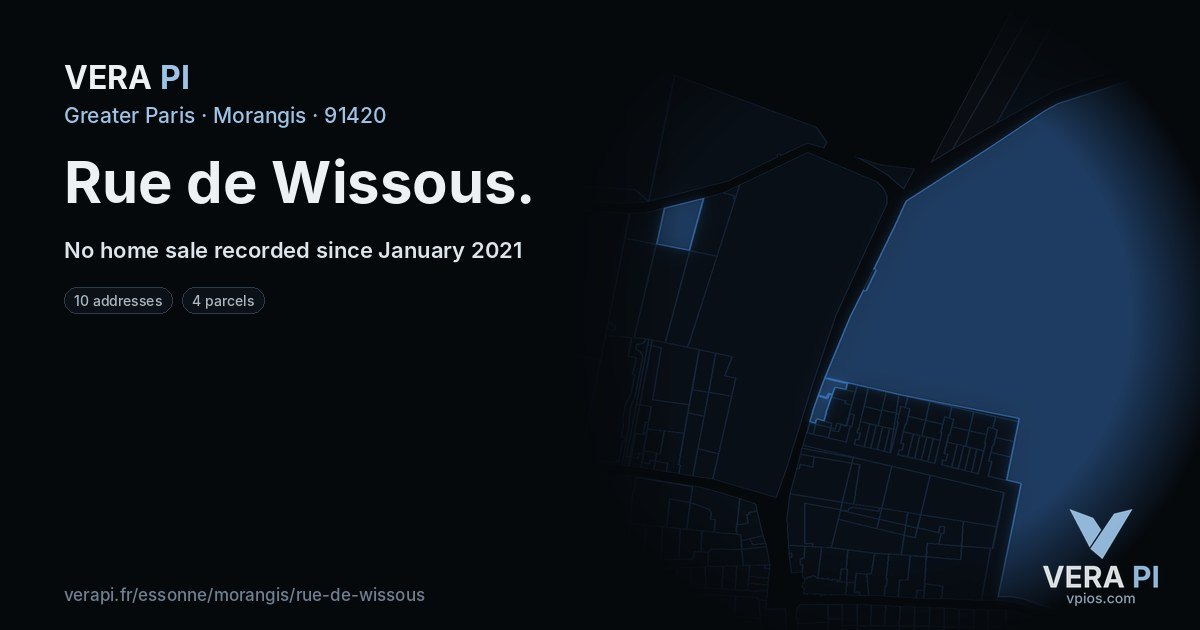 Rue de Wissous, Morangis at night – every parcel coloured by the prices around it, the street's own parcels lit