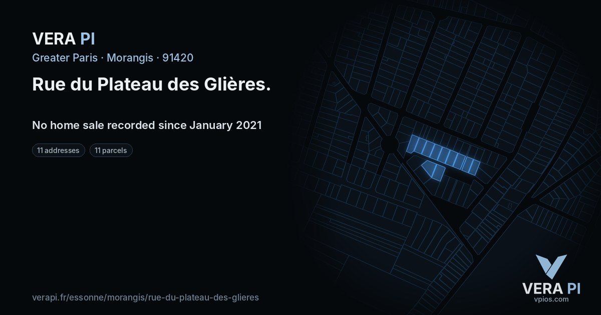 Rue du Plateau des Glières, Morangis at night – every parcel coloured by the prices around it, the street's own parcels lit