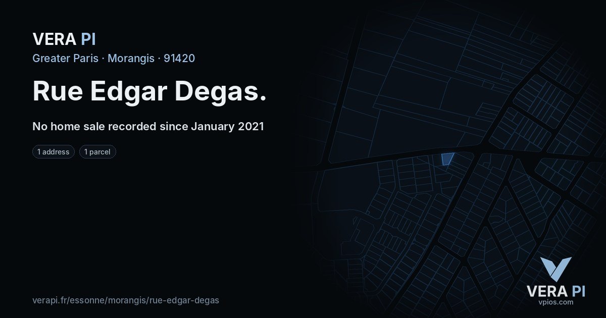 Rue Edgar Degas, Morangis at night – every parcel coloured by the prices around it, the street's own parcels lit