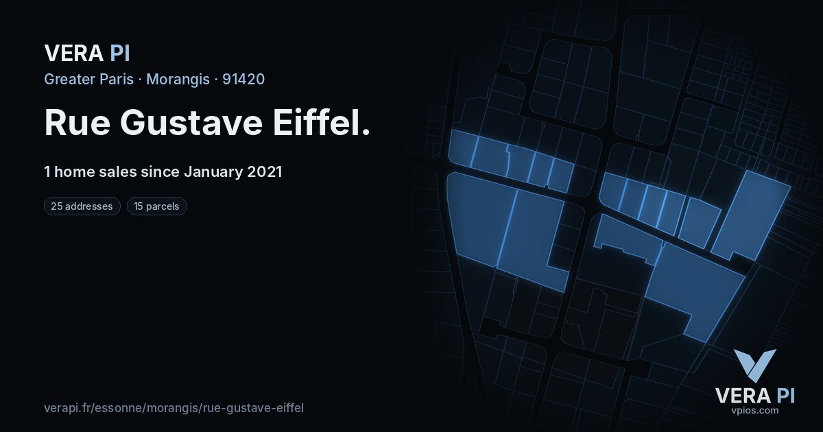 Rue Gustave Eiffel, Morangis at night – every parcel coloured by the prices around it, the street's own parcels lit