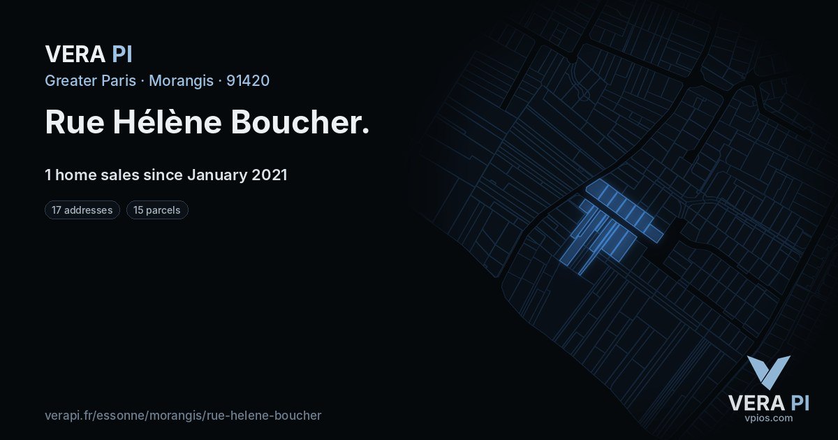 Rue Hélène Boucher, Morangis at night – every parcel coloured by the prices around it, the street's own parcels lit