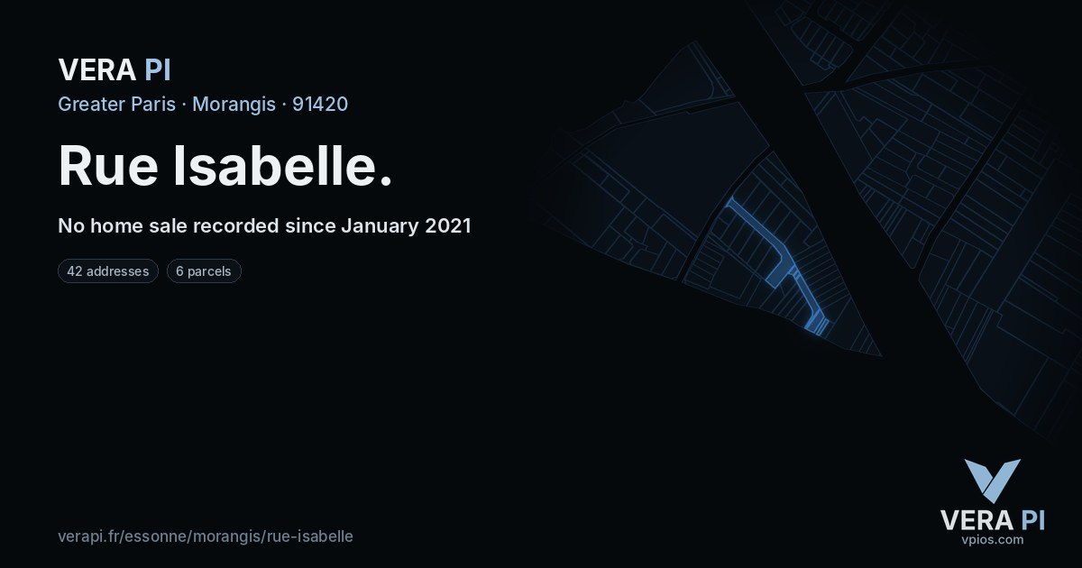 Rue Isabelle, Morangis at night – every parcel coloured by the prices around it, the street's own parcels lit