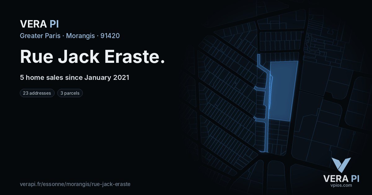 Rue Jack Eraste, Morangis at night – every parcel coloured by the prices around it, the street's own parcels lit