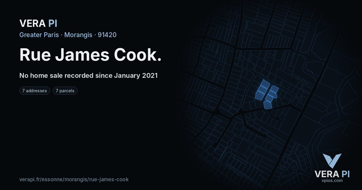 Rue James Cook, Morangis at night – every parcel coloured by the prices around it, the street's own parcels lit