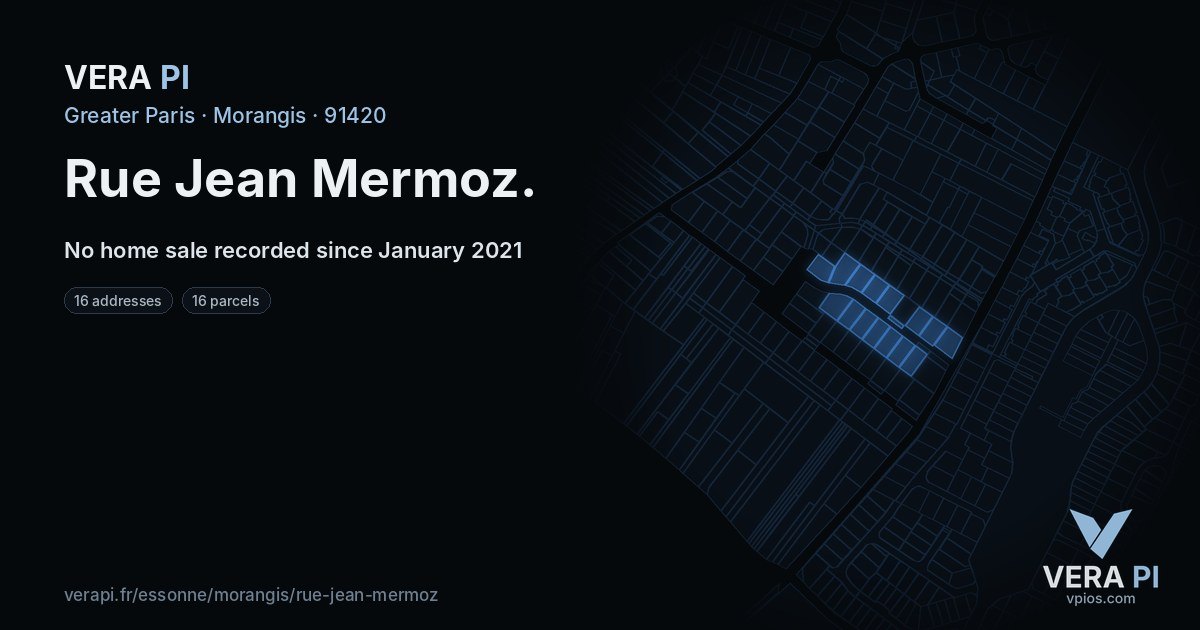 Rue Jean Mermoz, Morangis at night – every parcel coloured by the prices around it, the street's own parcels lit