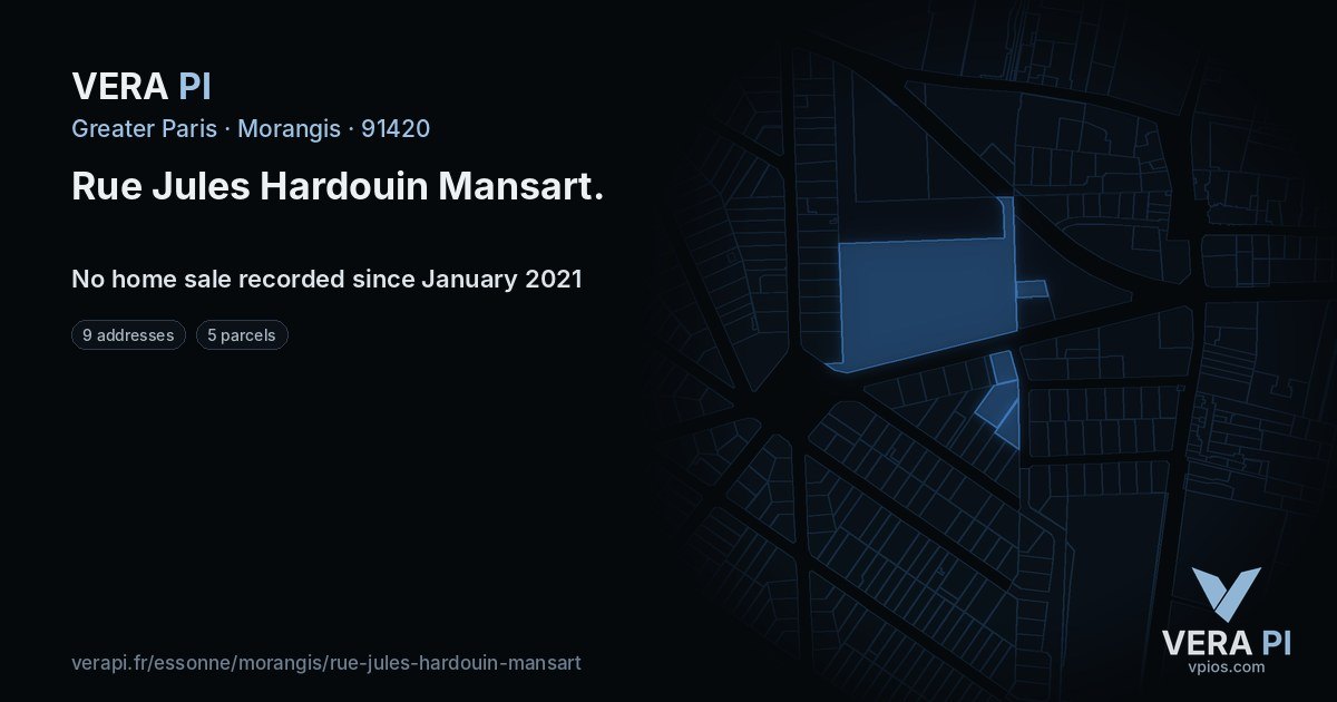 Rue Jules Hardouin Mansart, Morangis at night – every parcel coloured by the prices around it, the street's own parcels lit