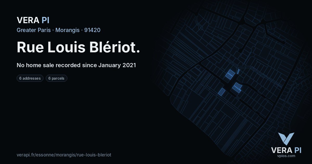 Rue Louis Blériot, Morangis at night – every parcel coloured by the prices around it, the street's own parcels lit