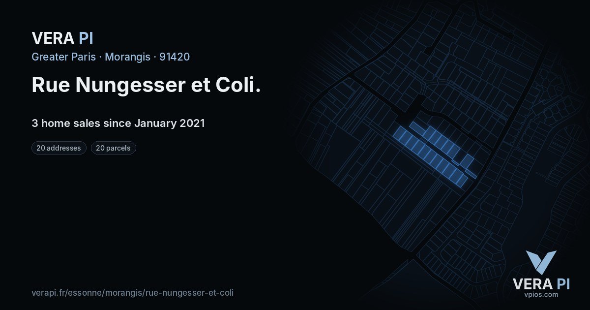 Rue Nungesser et Coli, Morangis at night – every parcel coloured by the prices around it, the street's own parcels lit