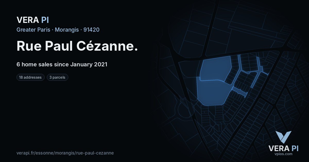 Rue Paul Cézanne, Morangis at night – every parcel coloured by the prices around it, the street's own parcels lit
